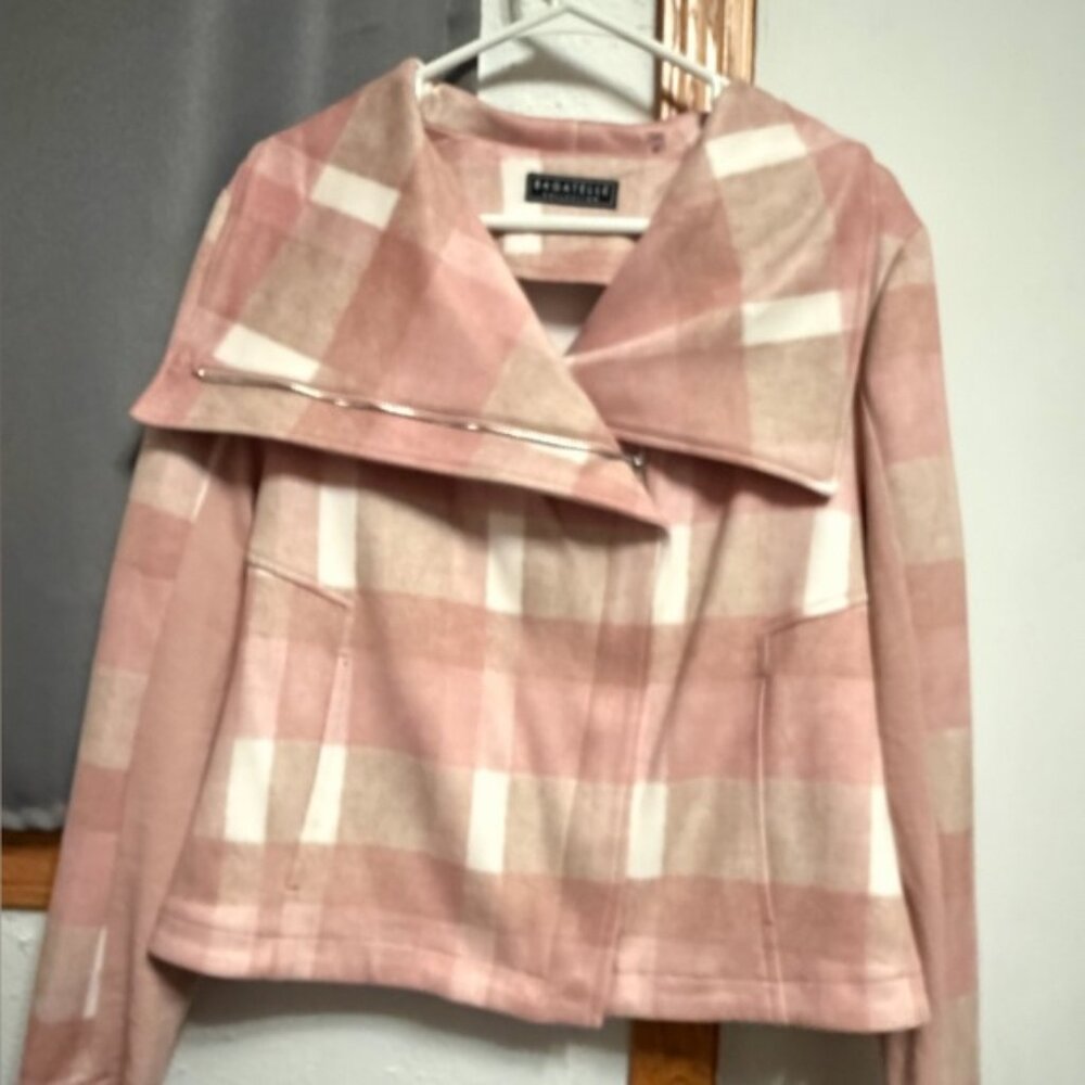 bagatelle Pink Plaid Short Trench Jacket